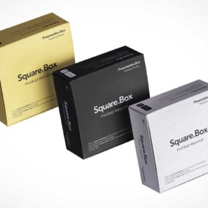 Low Profile Square Gift Boxes PSD Mockup